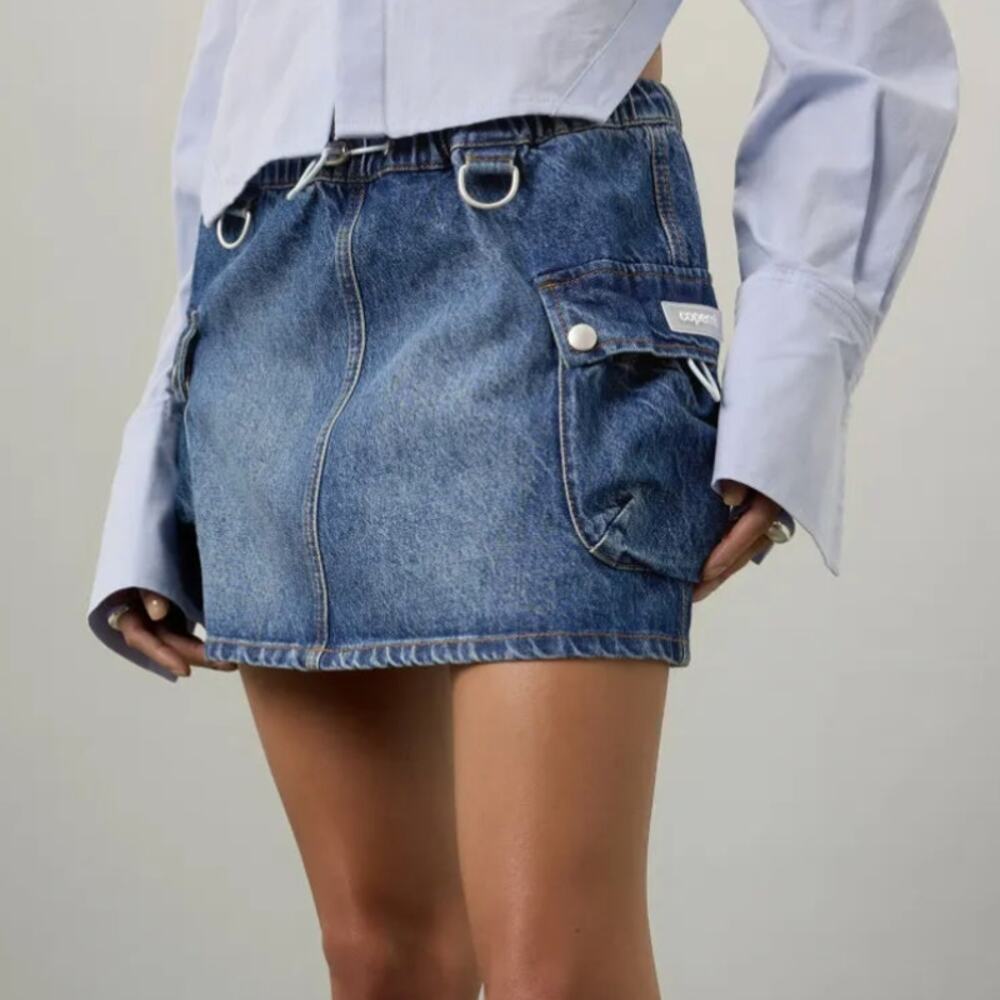 Coperni Denim Cargo Micro Mini Skirt SIZE 8 Jean Designer Utility Low Rise $590 - Picture 1 of 13